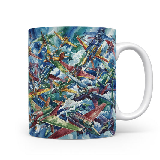 Hrnek s letadly v dynamickém letu