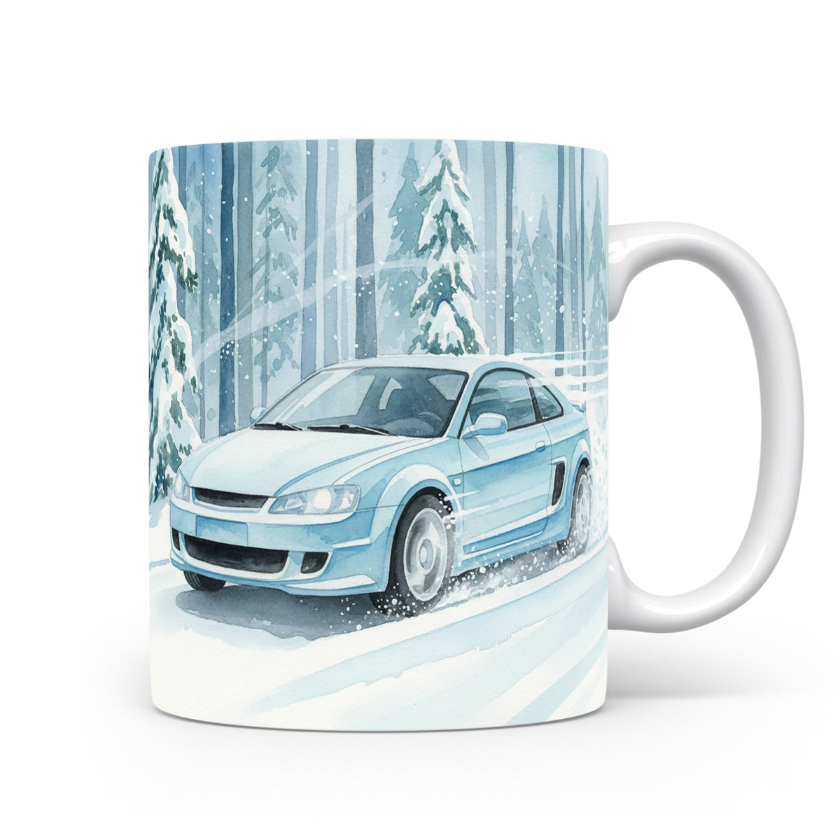 Akvarelové auto na zasněžené cestě