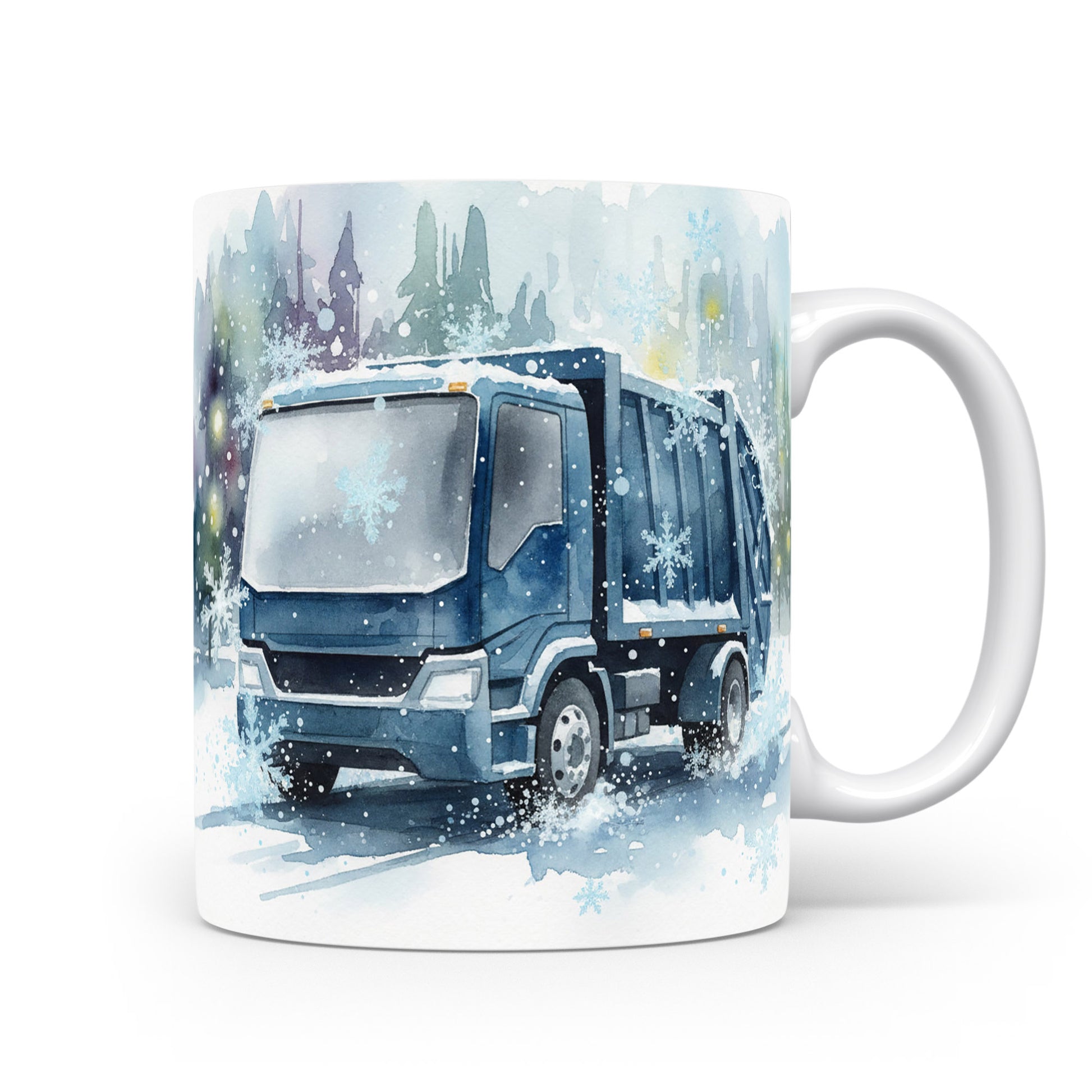 Popelářský vůz v zimní krajině