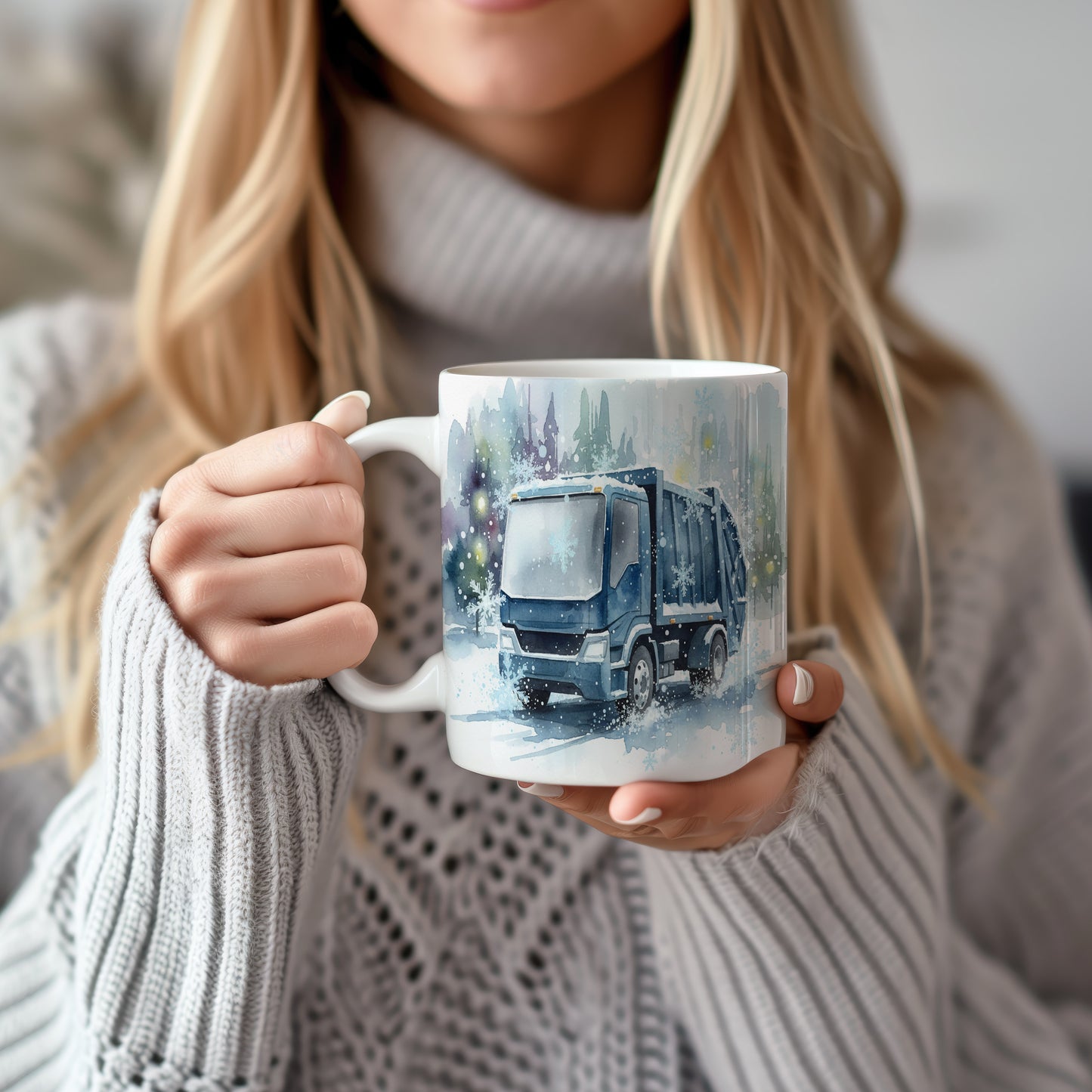 Hrnek se zimním popelářským vozem