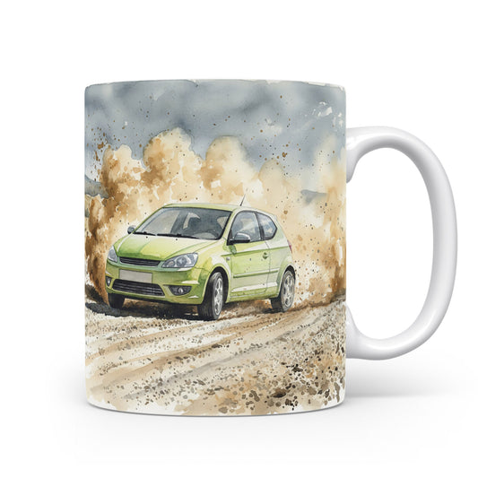 Hrnek s autem v oblacích prachu