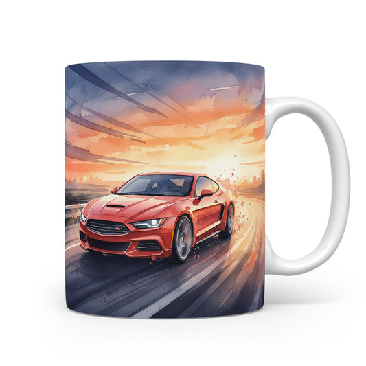 Hrnek s autem v západu slunce