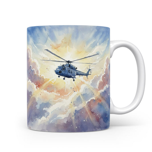 Hrnek s vrtulníkem mezi oblaky