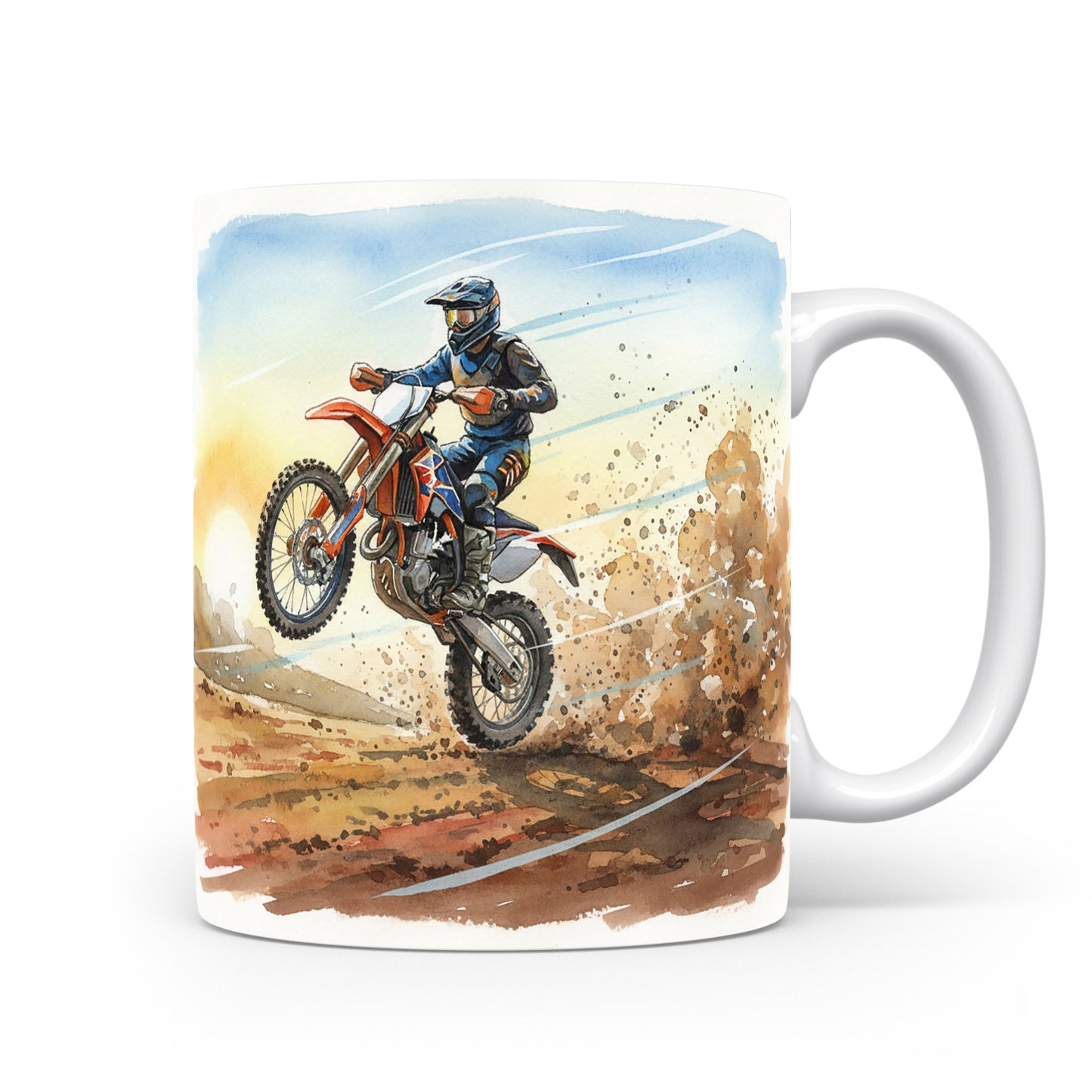 Motokrosový jezdec v akci na hrnku