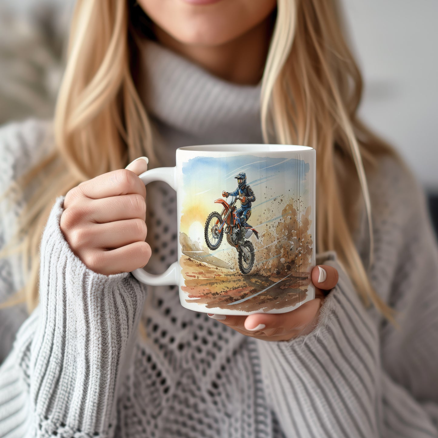 Hrnek s motokrosovým jezdcem v akci