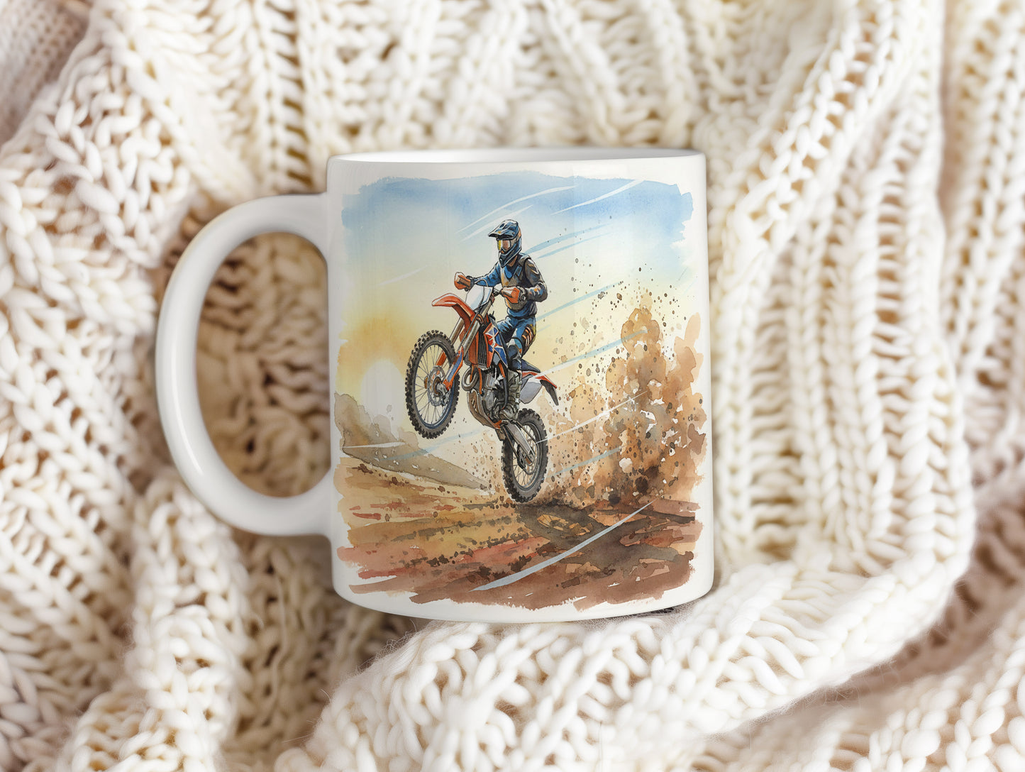Hrnek s motokrosovým jezdcem v akci