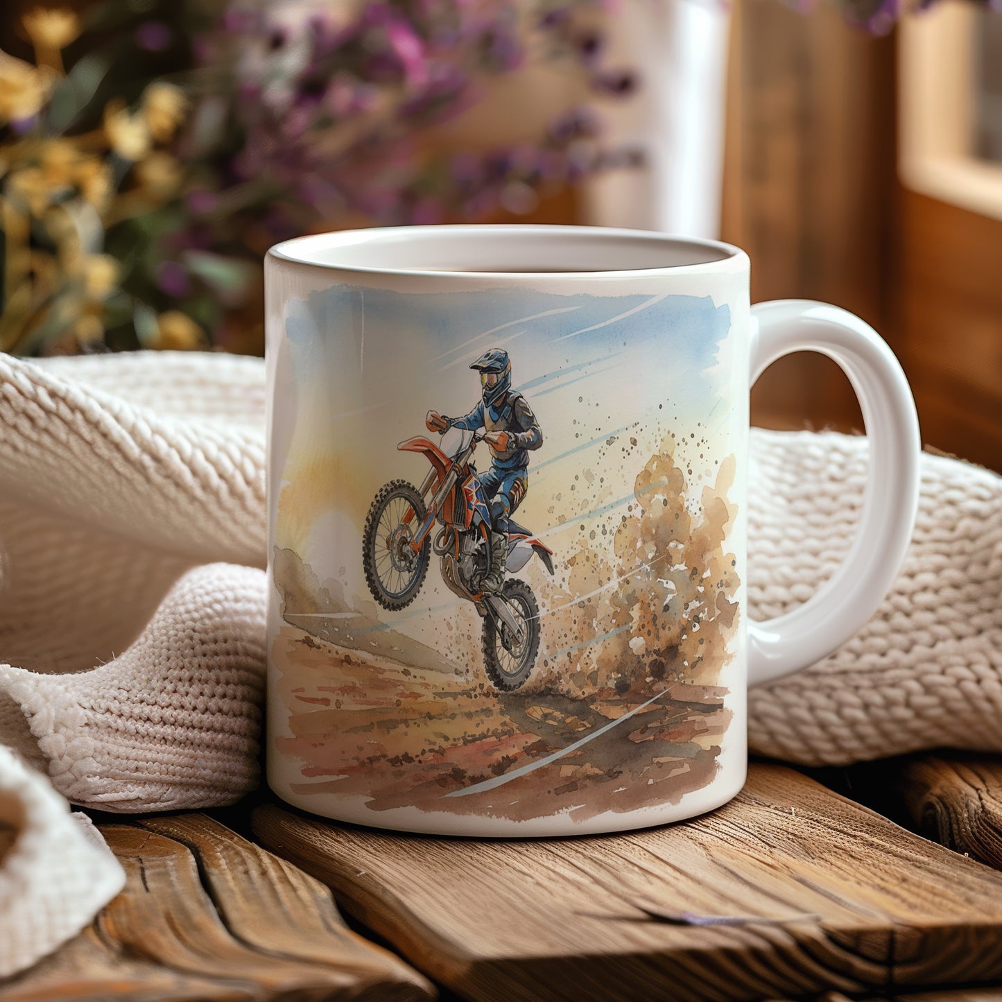 Hrnek s motokrosovým jezdcem v akci