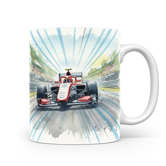 Hrnek s formulí na závodní dráze