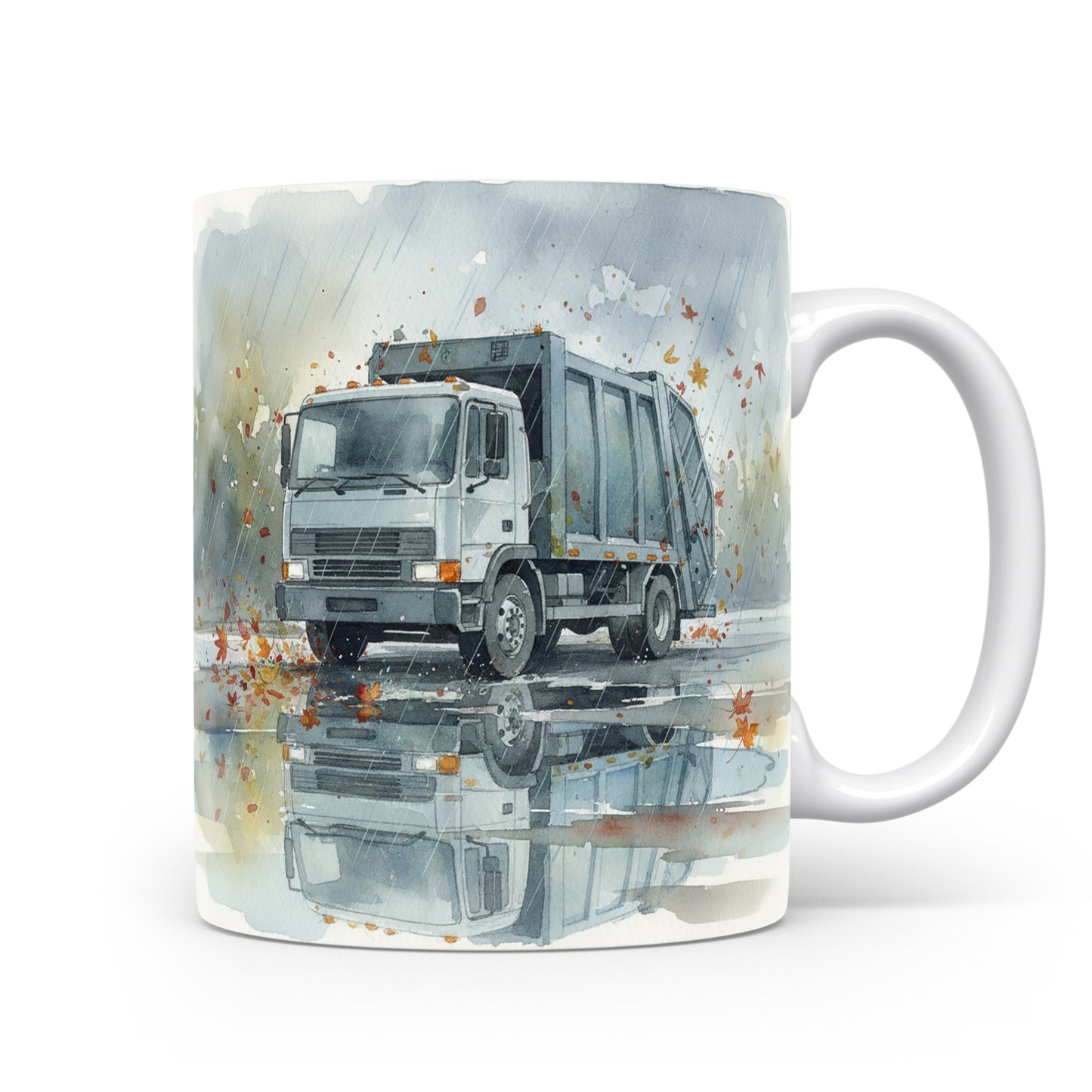 Popelářský vůz v podzimní krajině