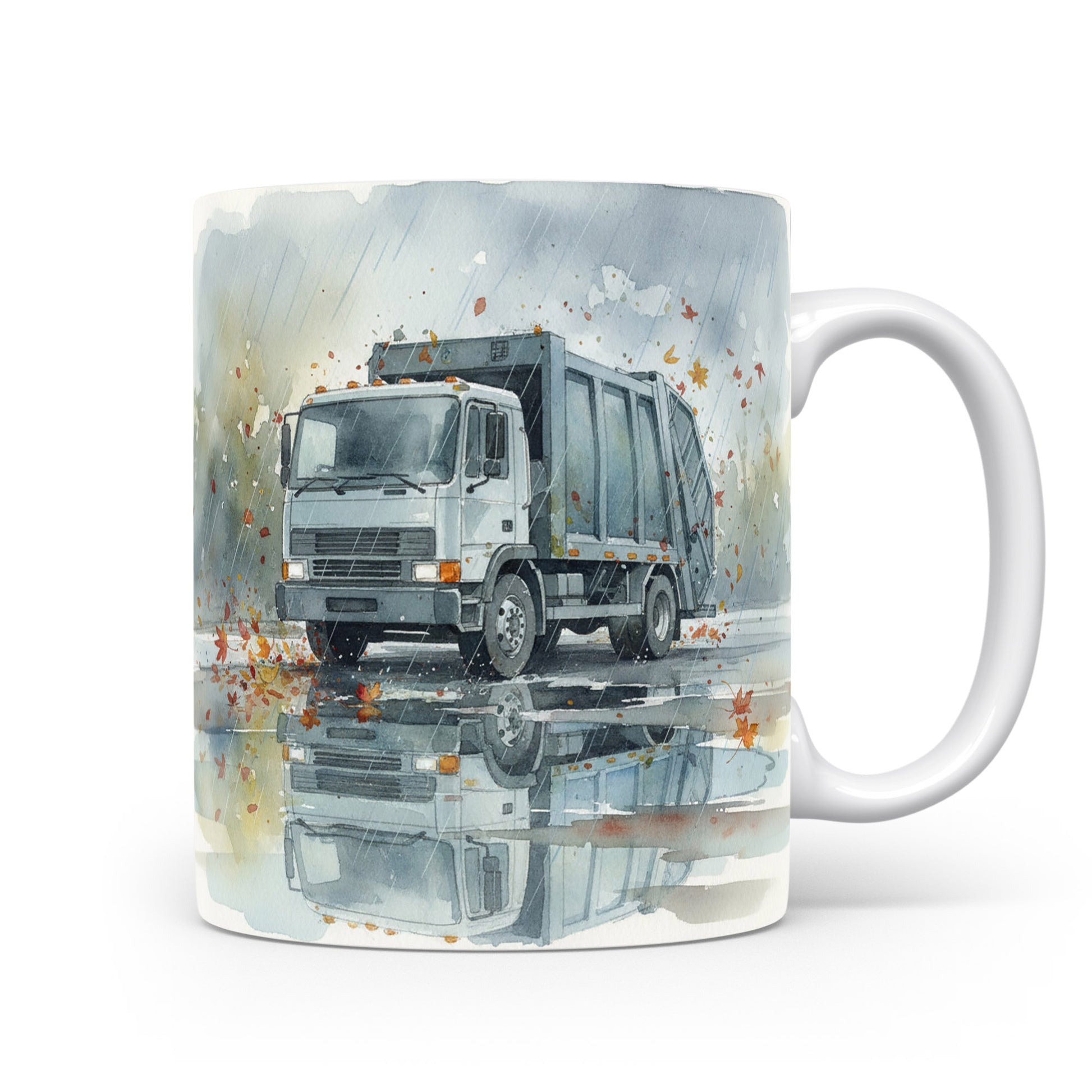 Popelářský vůz v podzimní krajině