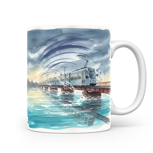 Akvarelový vlak na vodním mostě