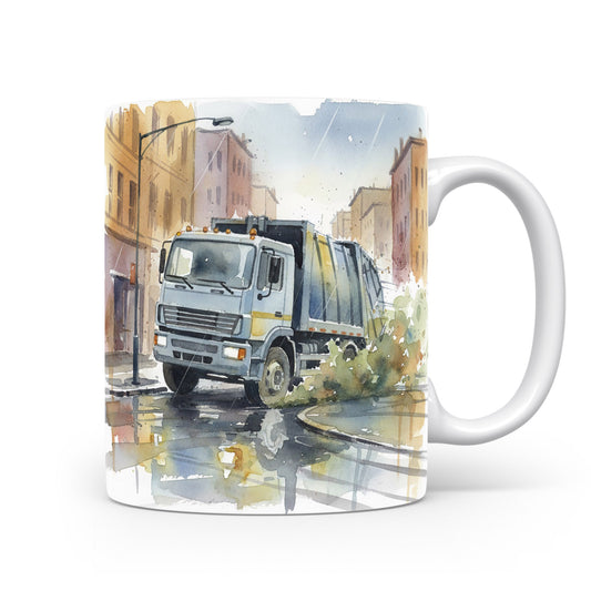 Popelářský vůz v akvarelu na hrnku