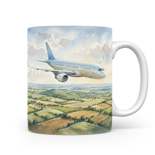 Letadlo nad krajinou na hrnku