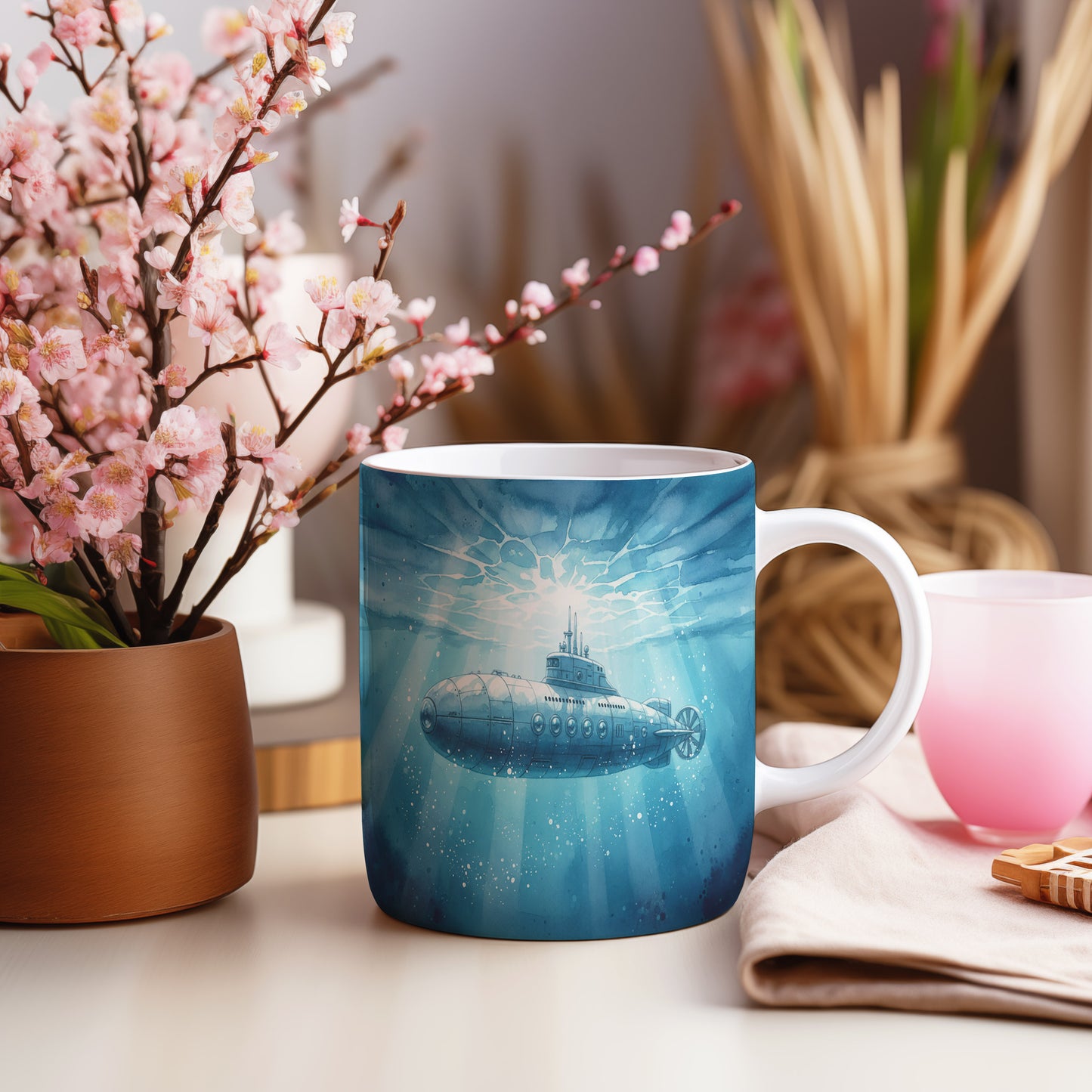 Hrnek s ponorkou pod hladinou