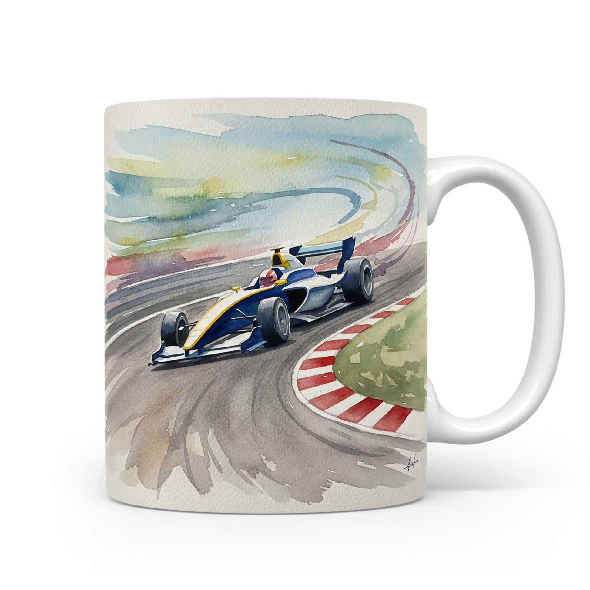 Hrnek s formulí na závodní dráze