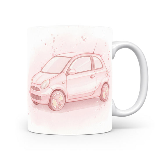 Hrnek s růžovým akvarelovým autíčkem