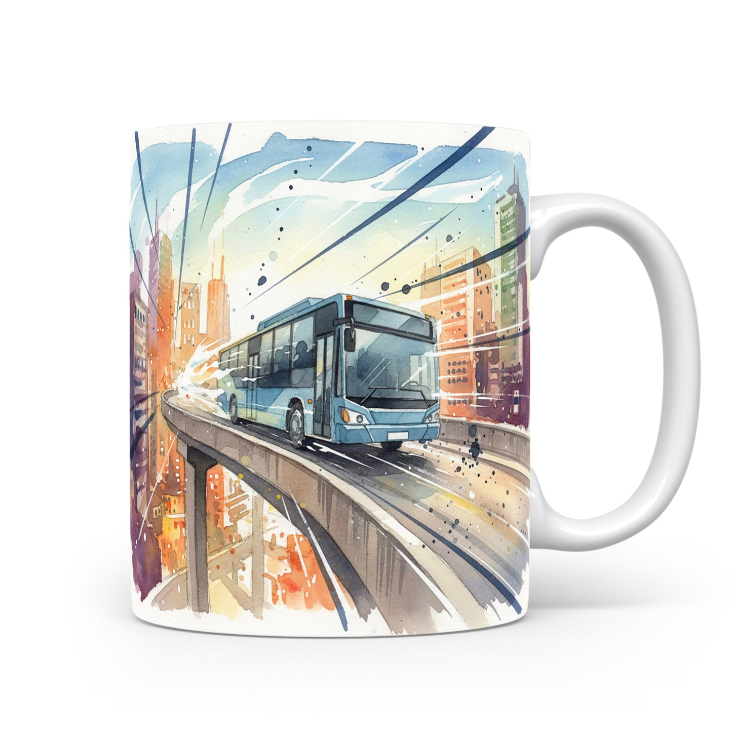 Hrnek s autobusem na nadjezdu