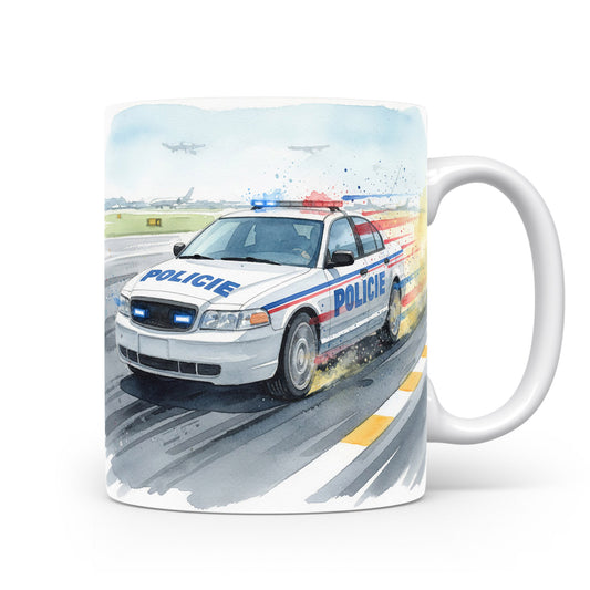 Policejní auto na dráze v akvarelu