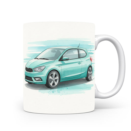 Hrnek s akvarelovým autem na pobřeží