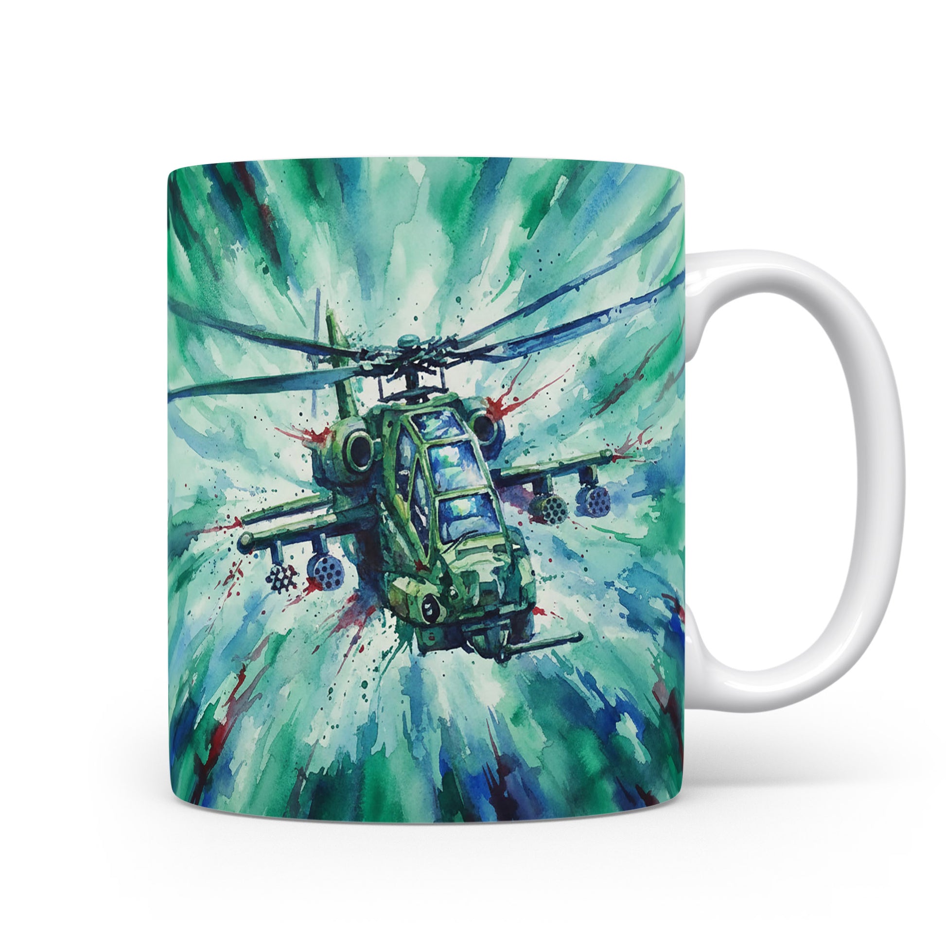 Akvarelový vrtulník na hrnku