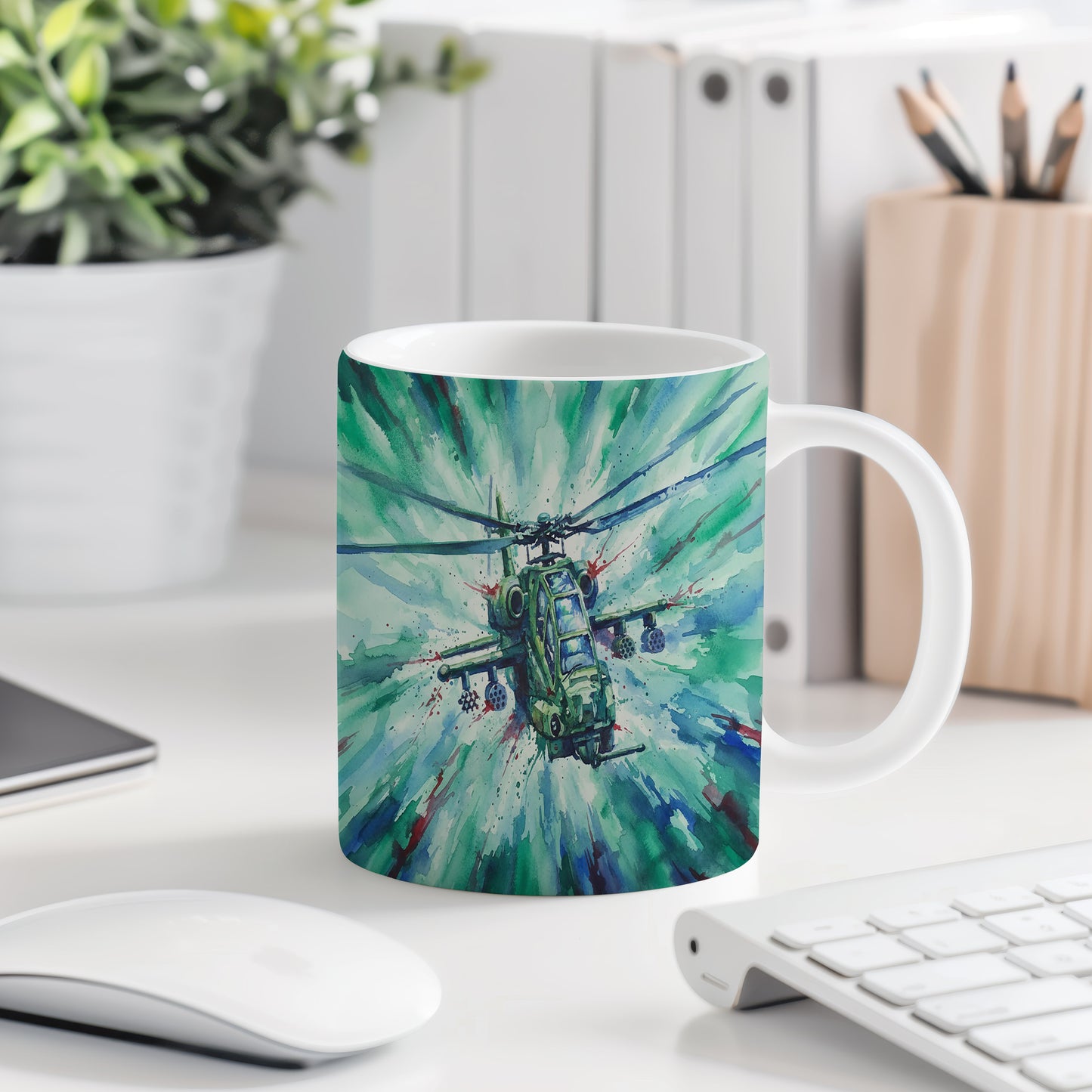 Hrnek s vrtulníkem v akci