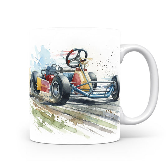 Motokára na závodní dráze v akvarelu