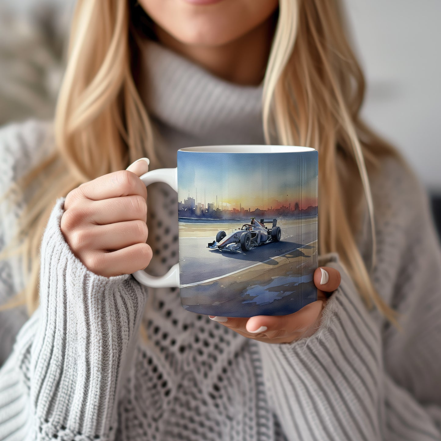 Hrnek s formulí při západu slunce