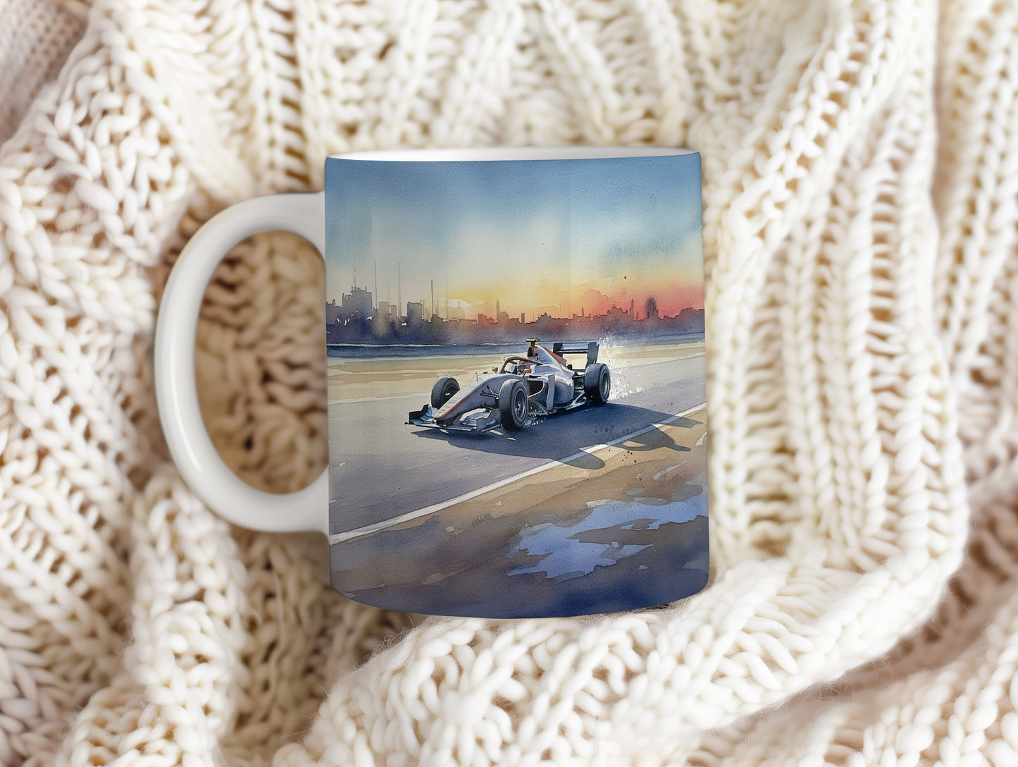 Hrnek s formulí při západu slunce