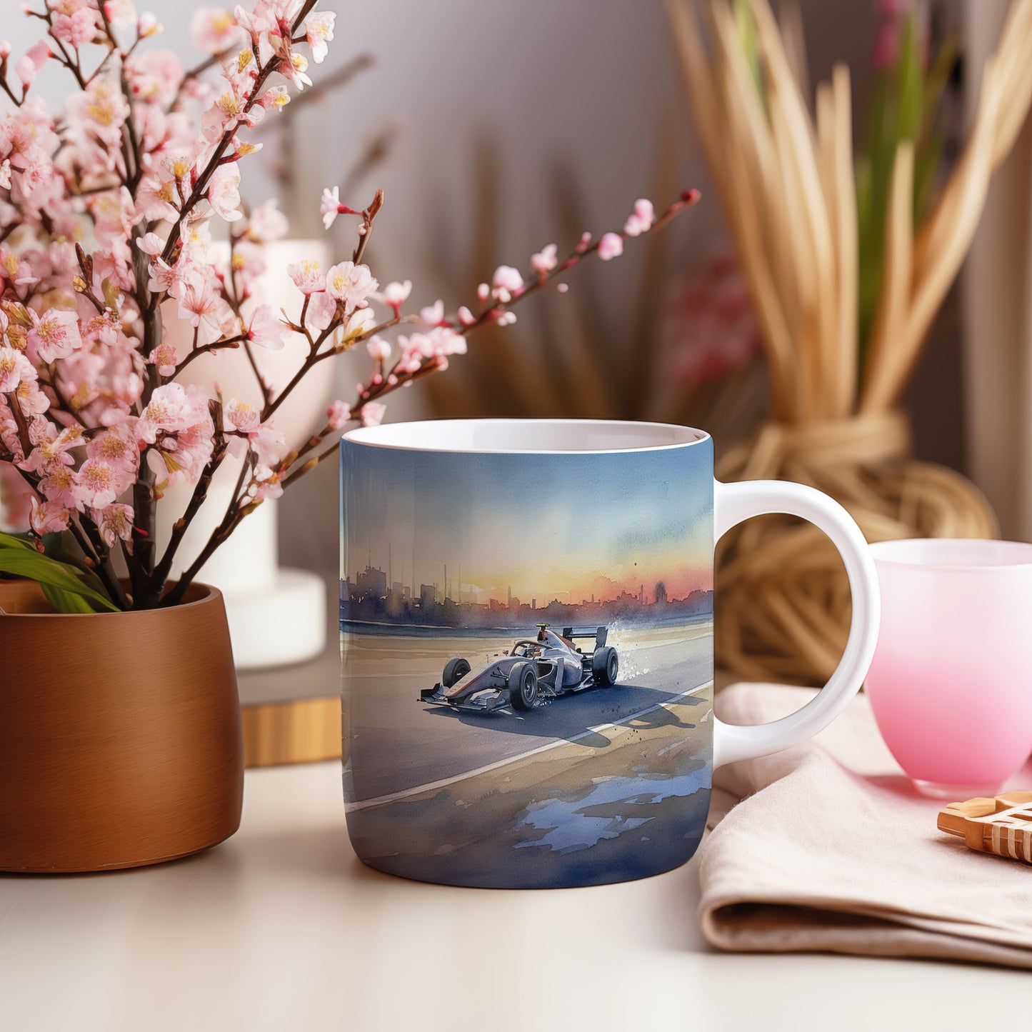 Hrnek s formulí při západu slunce