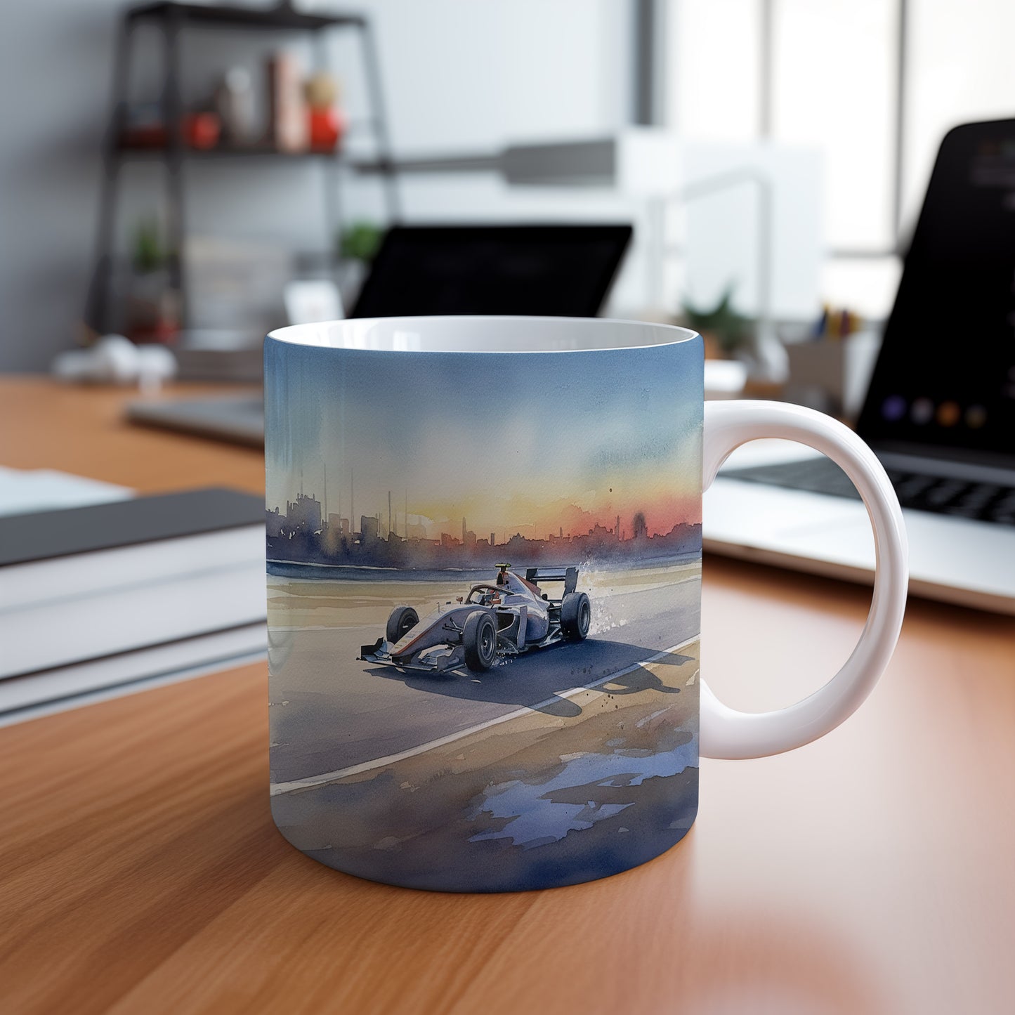 Hrnek s formulí při západu slunce