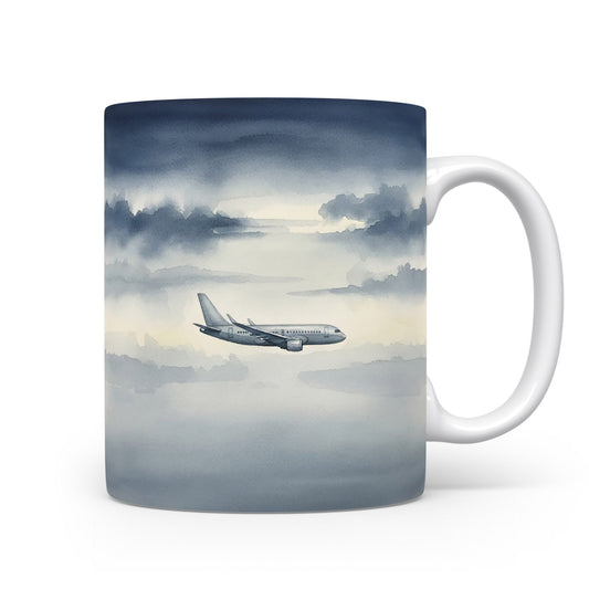 Letadlo v bouřlivých oblacích na hrnku