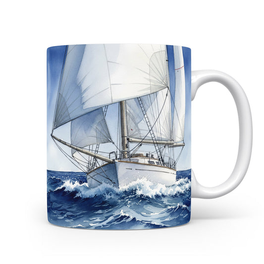 Hrnek s plachetnicí na rozbouřeném moři