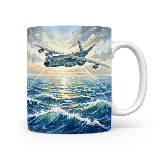 Letadlo nad oceánem v akvarelu na hrnku
