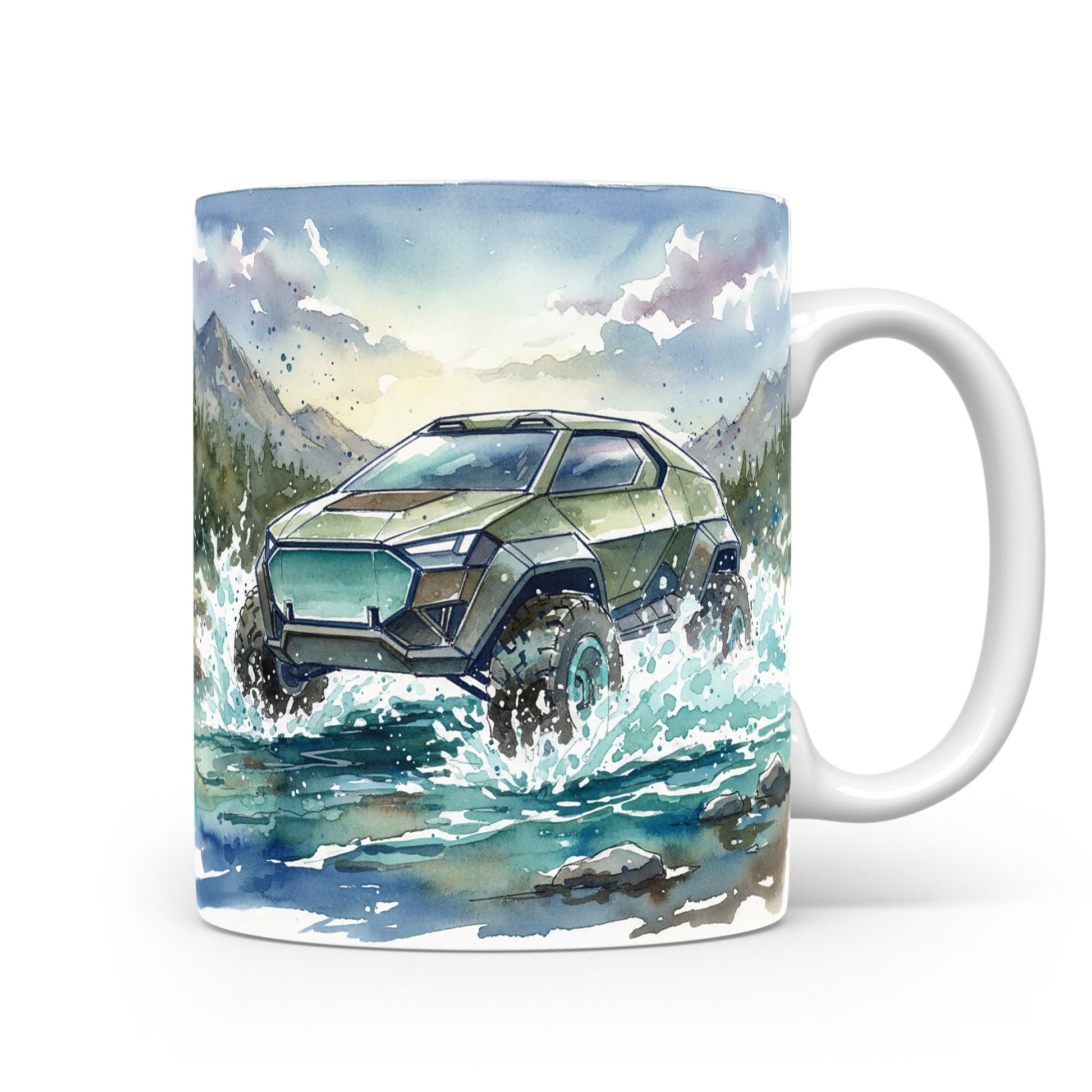 Hrnek s terénním vozem v divočině