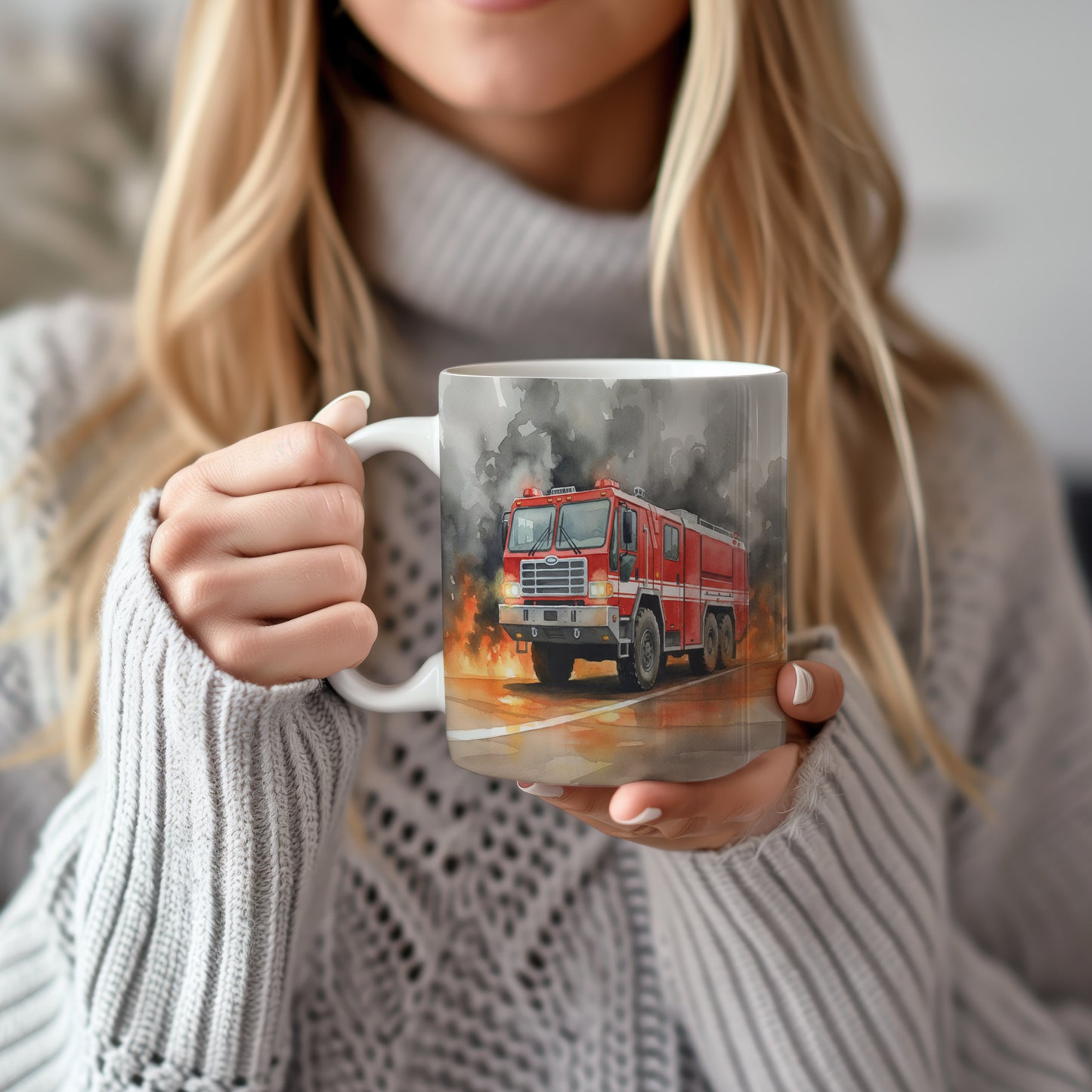 Hrnek s hasičským vozem v akci