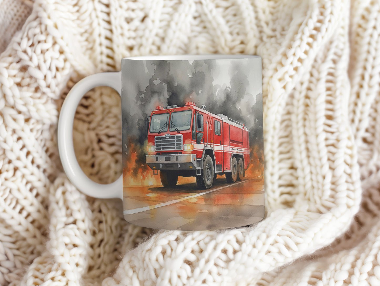 Hrnek s hasičským vozem v akci