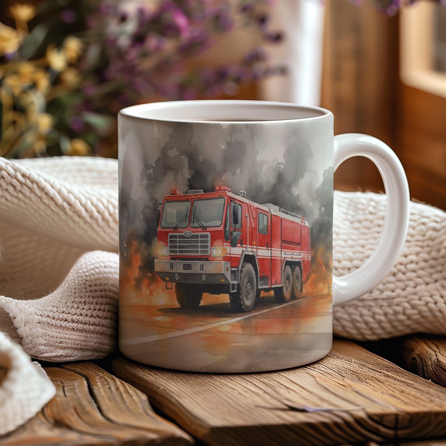 Hrnek s hasičským vozem v akci