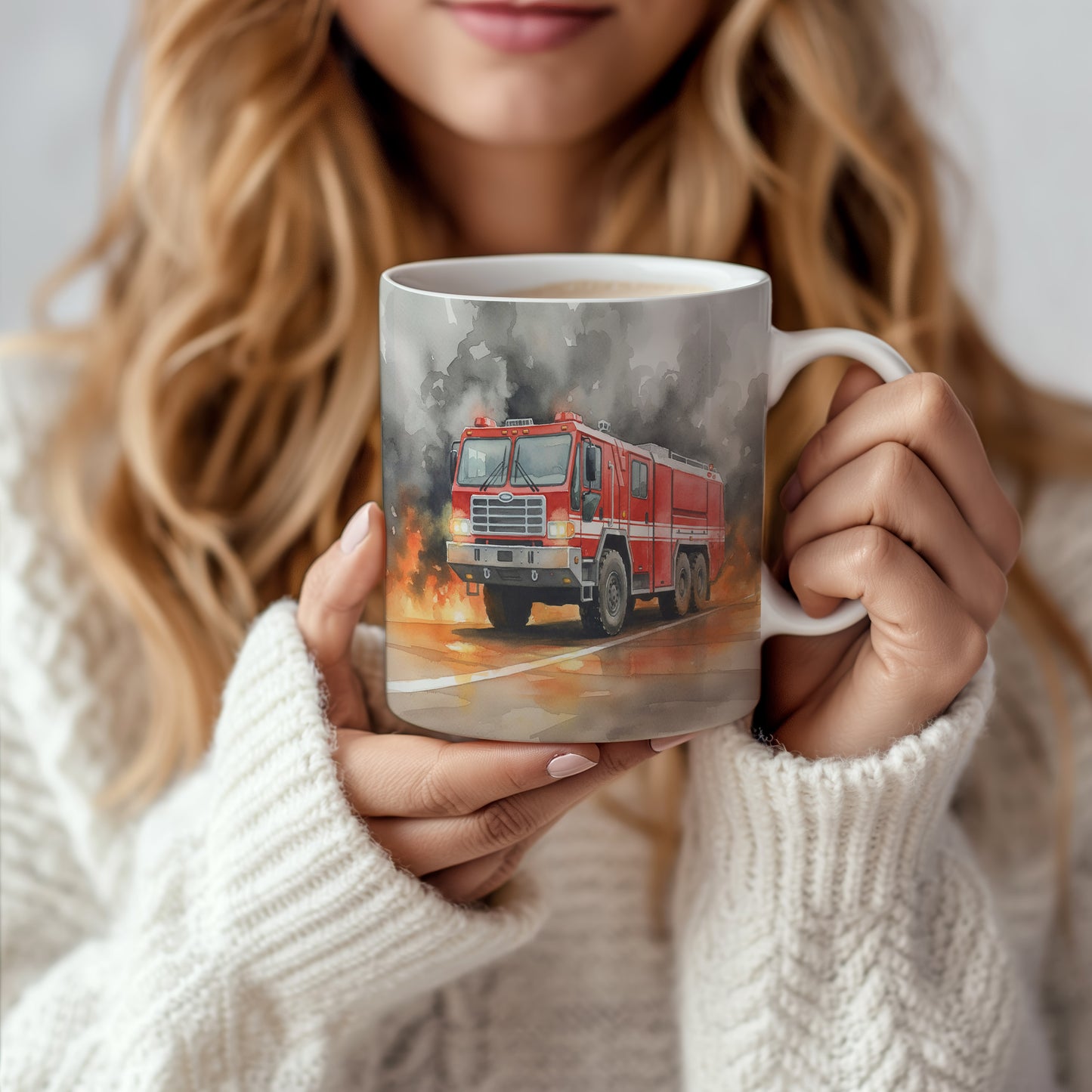 Hrnek s hasičským vozem v akci