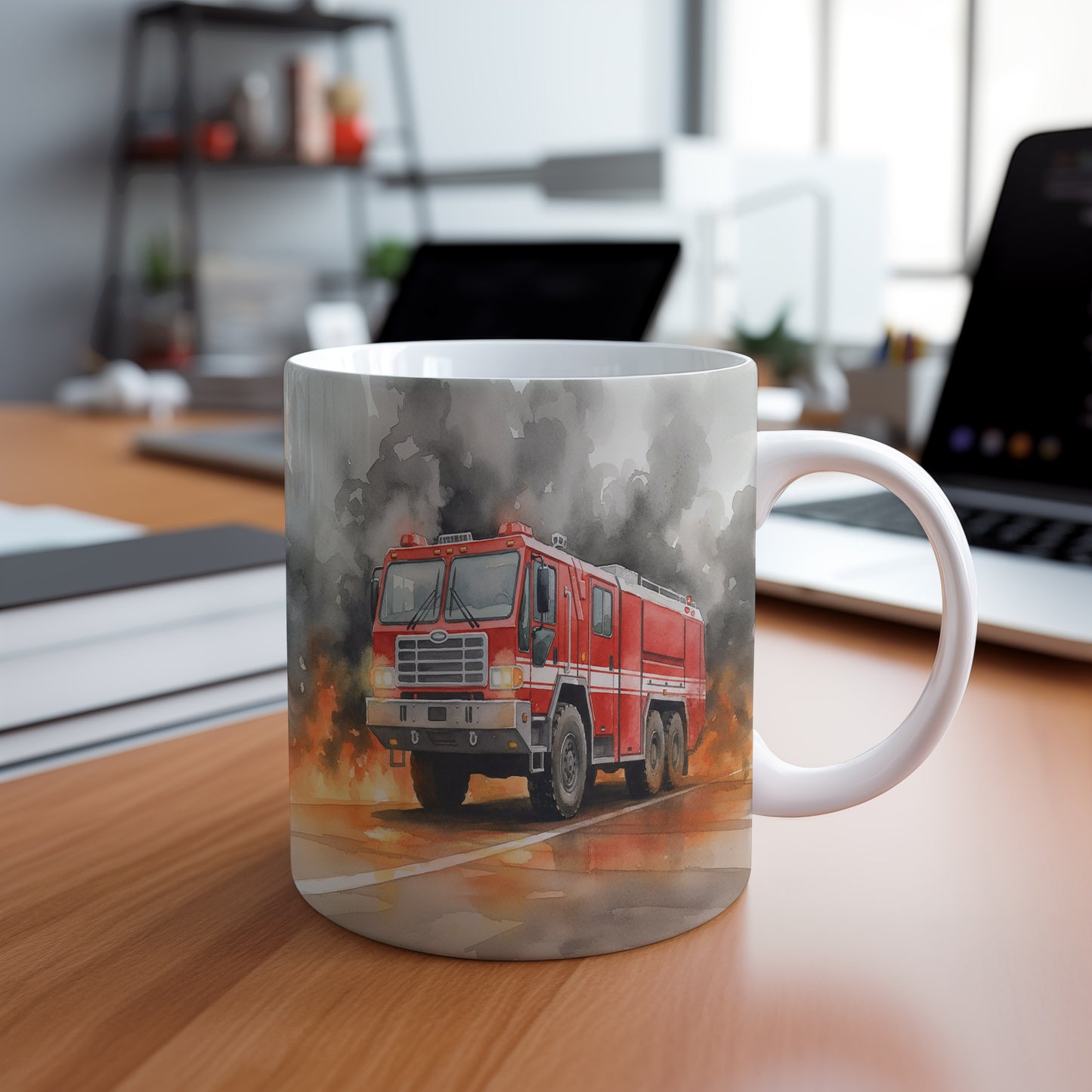 Hrnek s hasičským vozem v akci