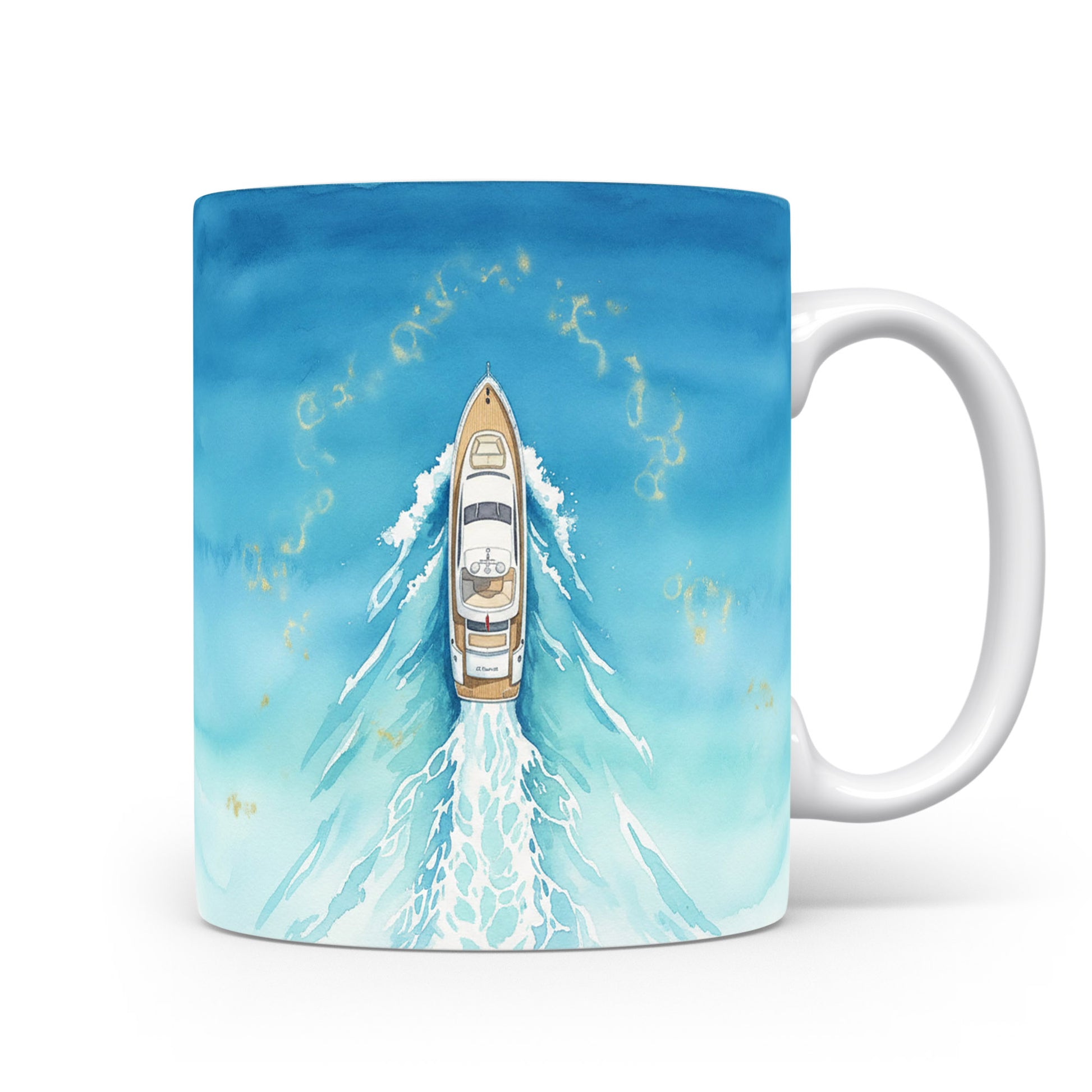 Hrnek s jachtou v modrém oceánu