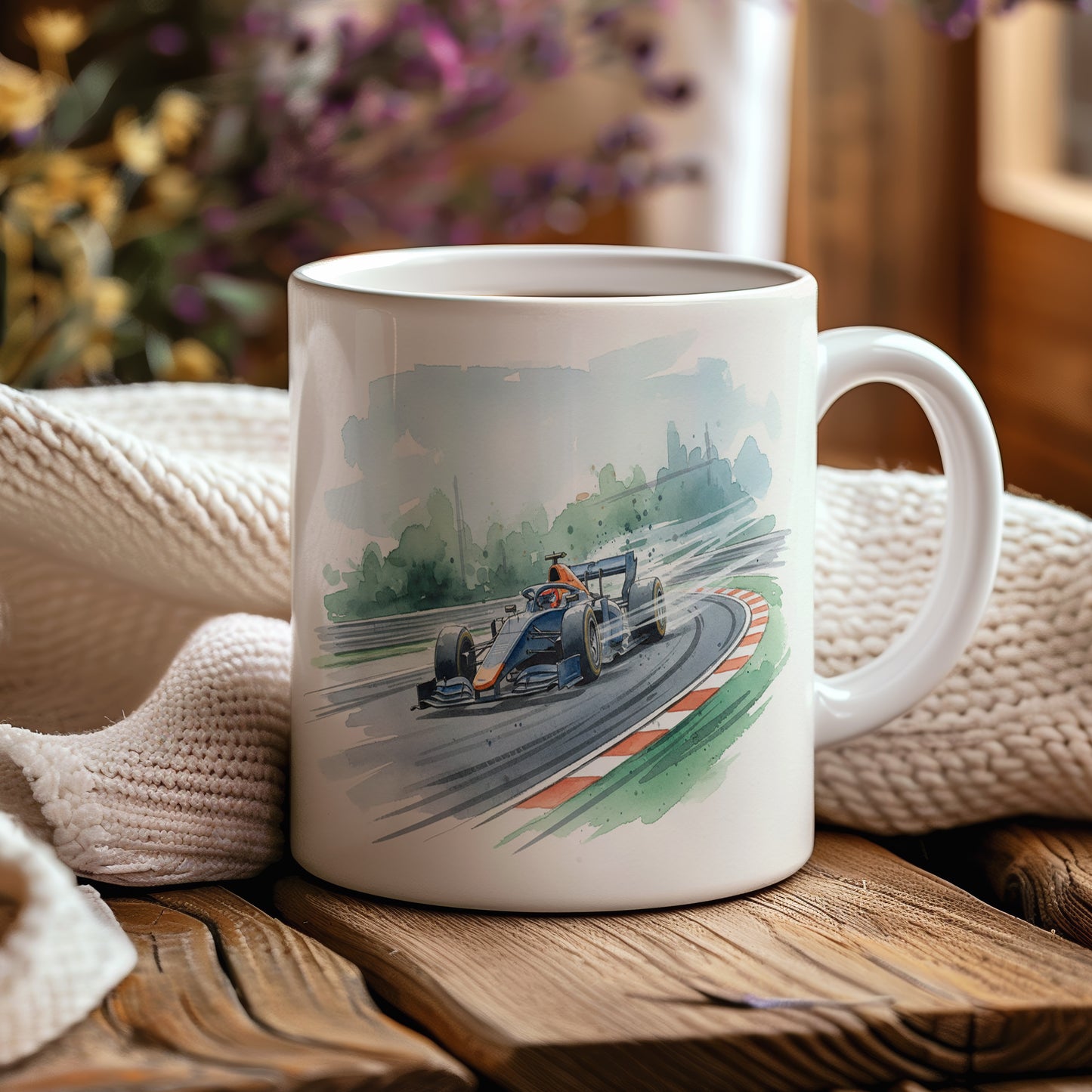 Hrnek s formulí na závodní dráze