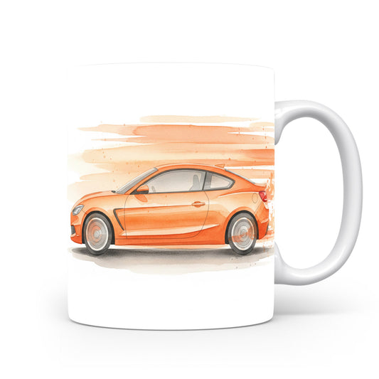 Hrnek s oranžovým sportovním vozem