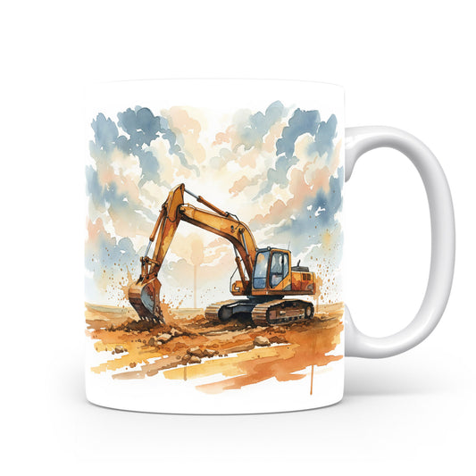 Hrnek s akvarelovým rypadlem na poli