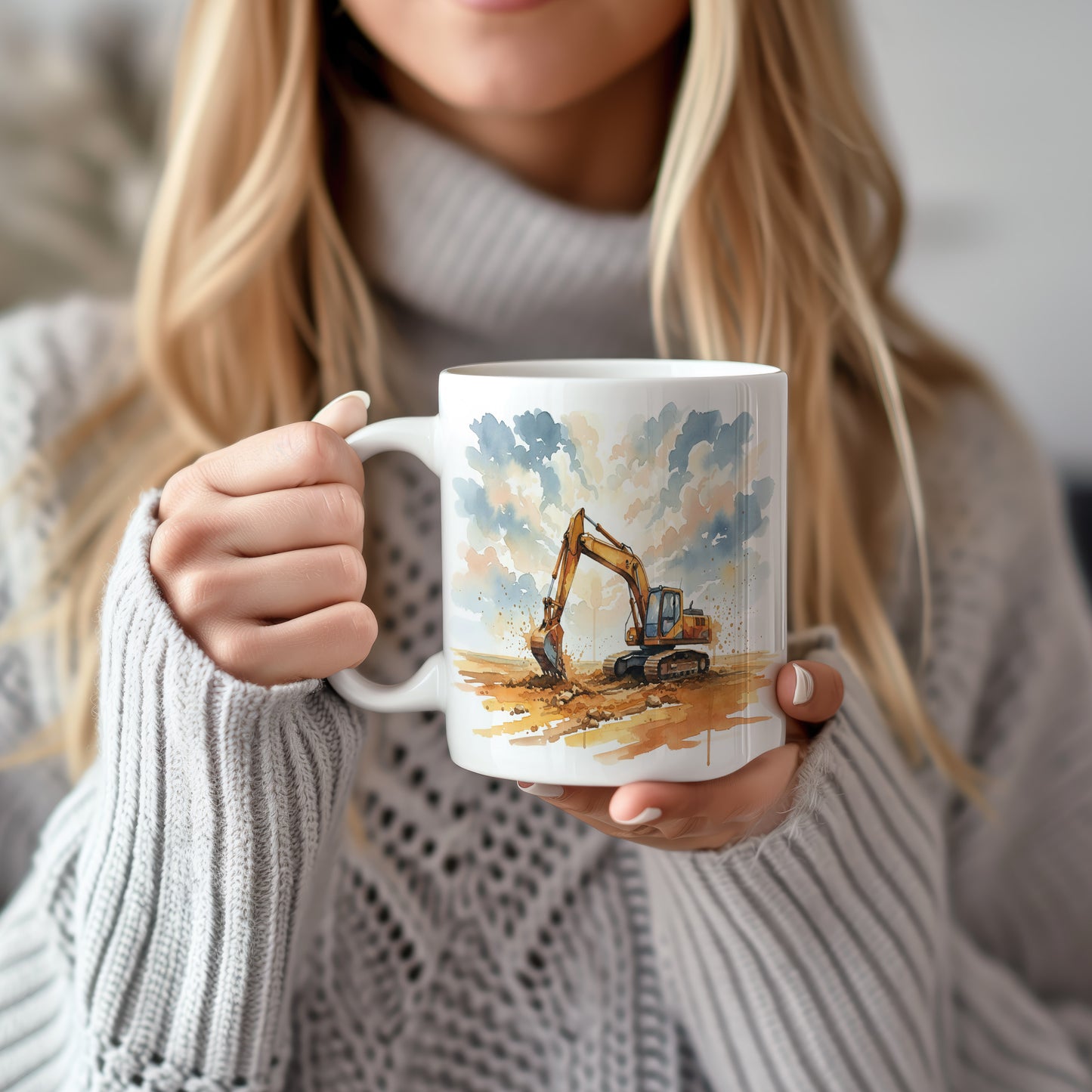 Hrnek s rypadlem na poli