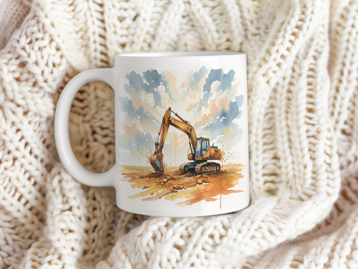 Hrnek s rypadlem na poli