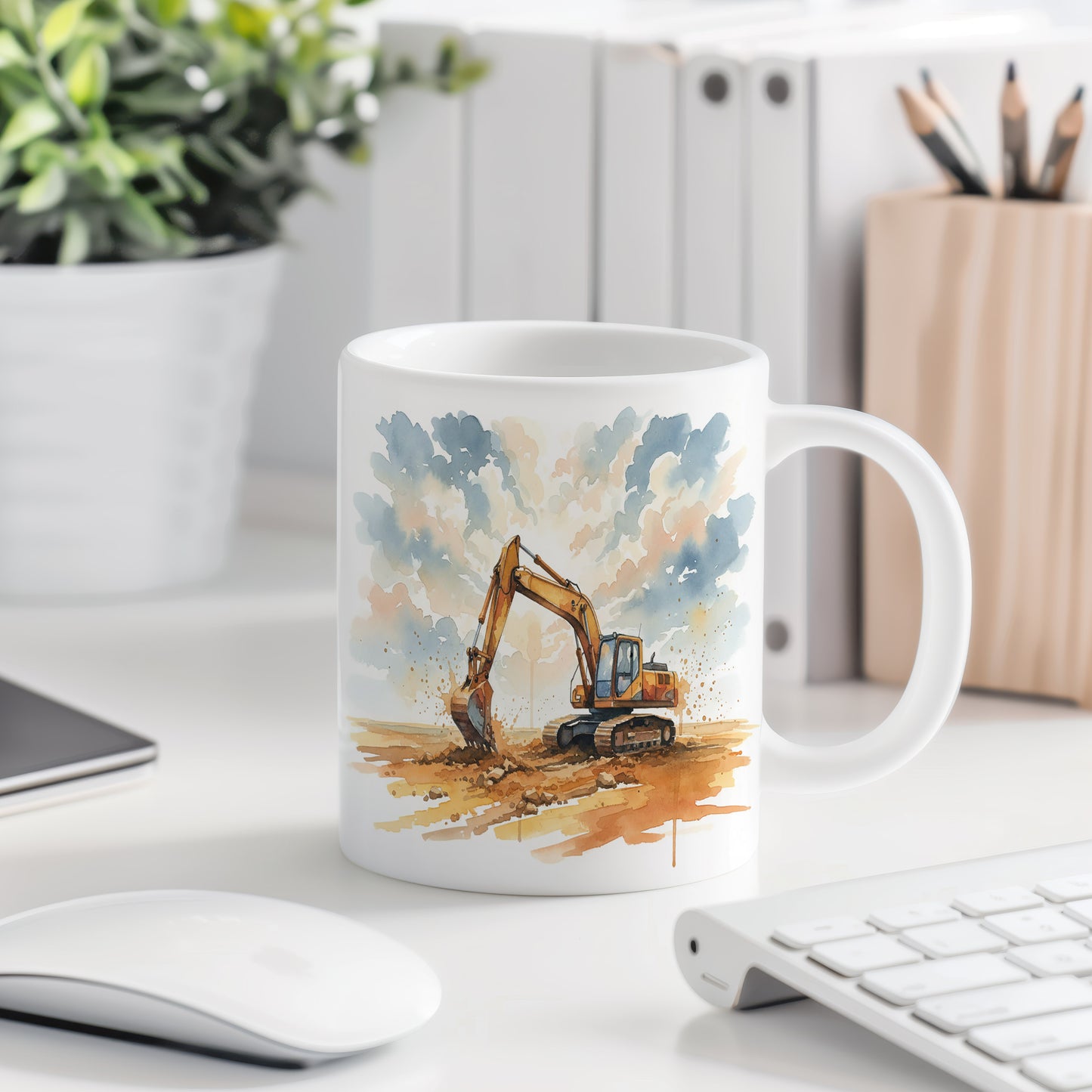 Hrnek s rypadlem na poli