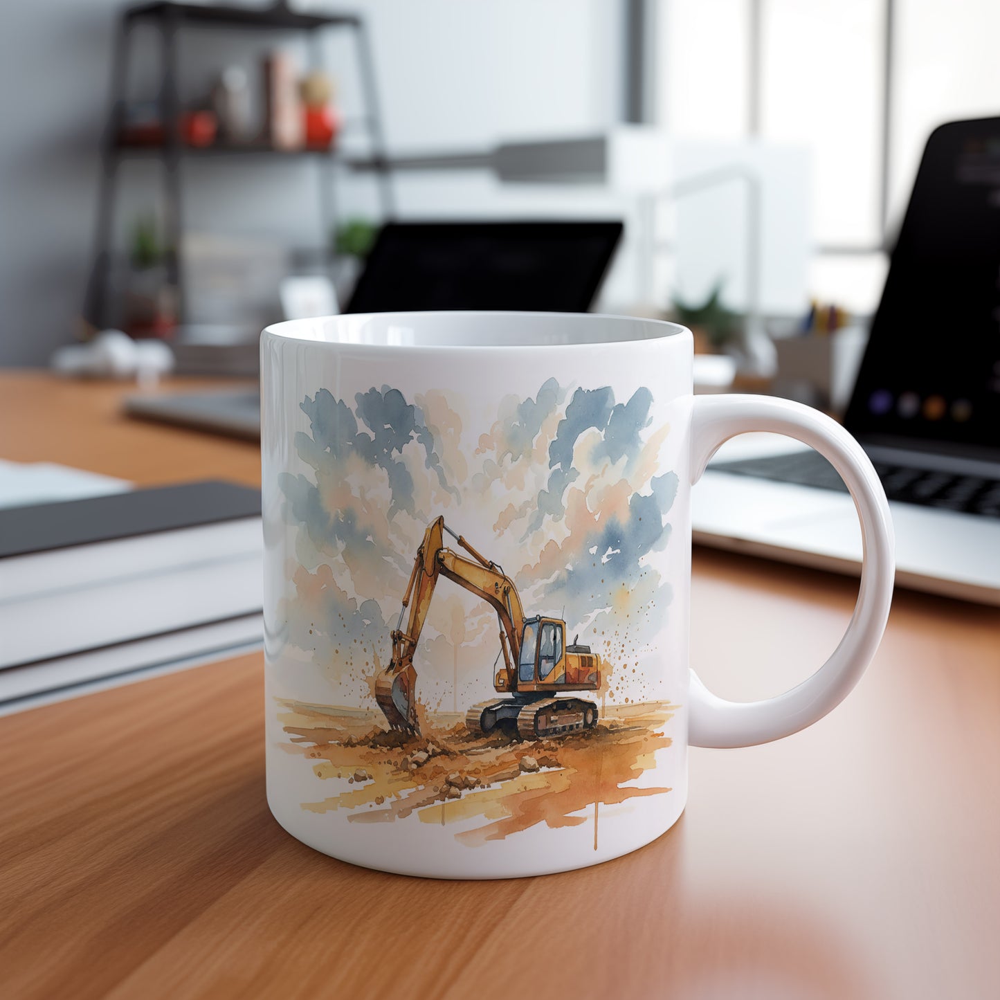 Hrnek s rypadlem na poli