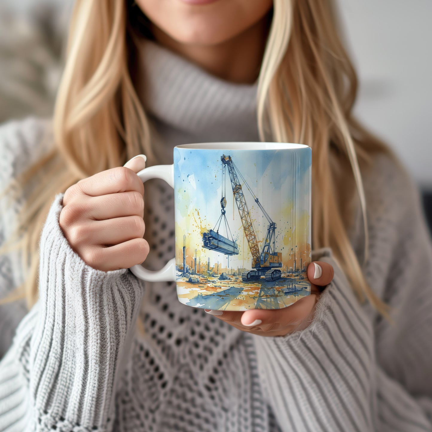 Hrnek s jeřábem na rozbřesku