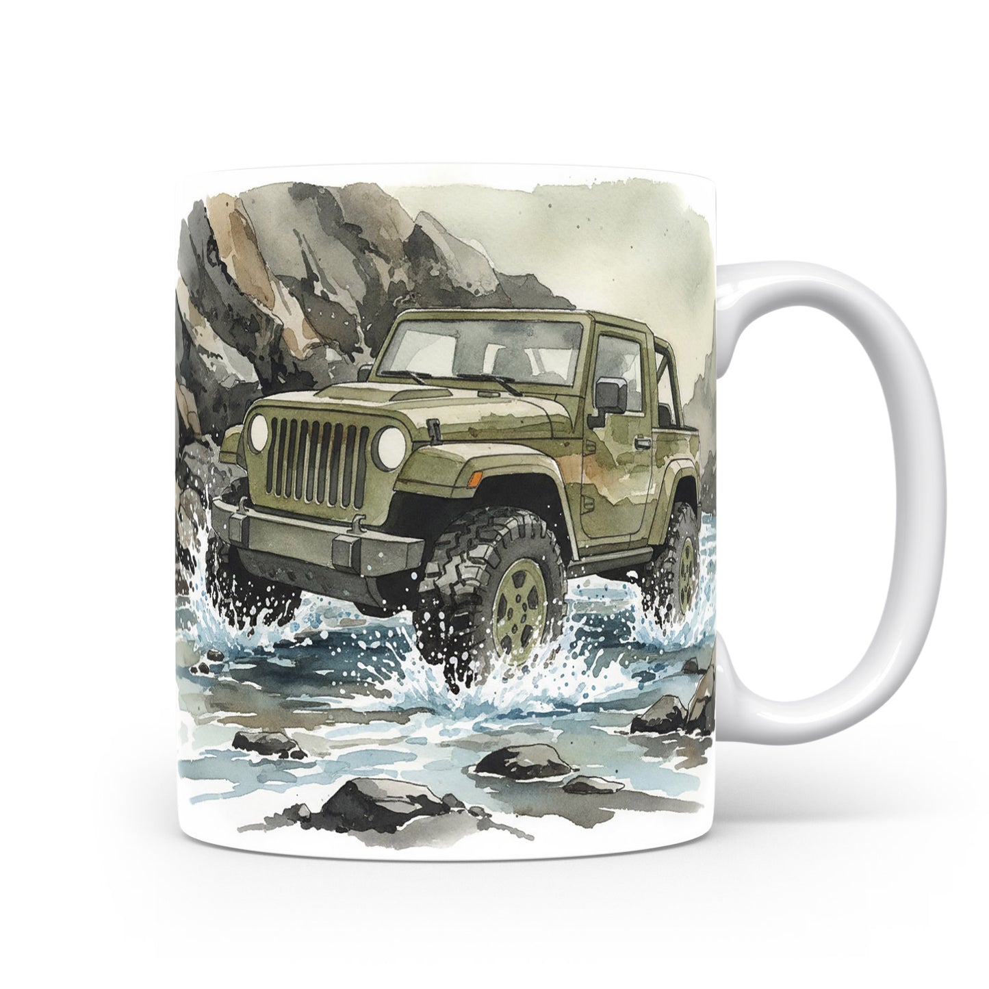 Hrnek s jeepem v divoké přírodě