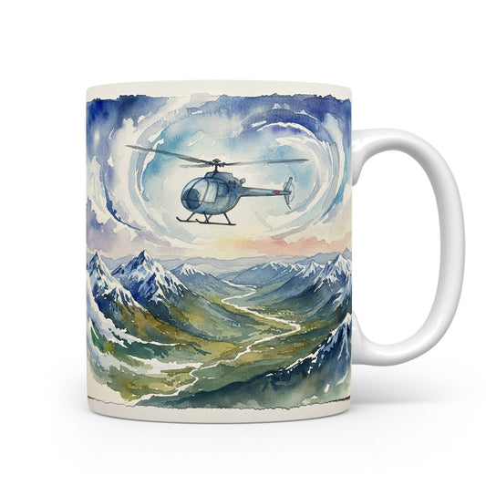 Vrtulník nad horským údolím